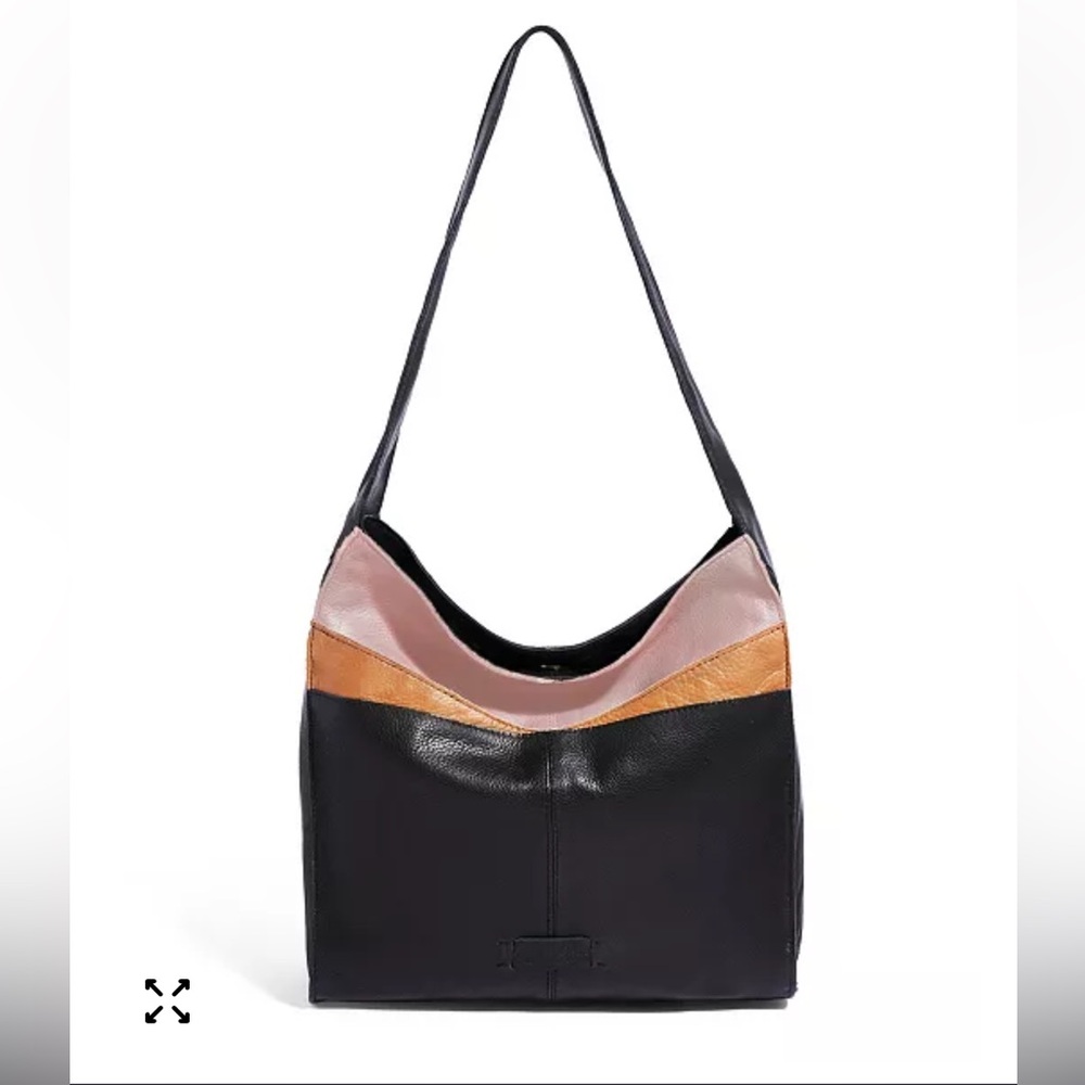 American Leather Co. Boho Black Leather Shoulder Bag Pink Tan Accent EUC